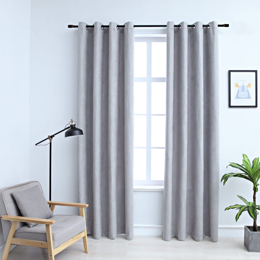 Blackout curtains with metal eyelets 2 pieces gray 140x245cm