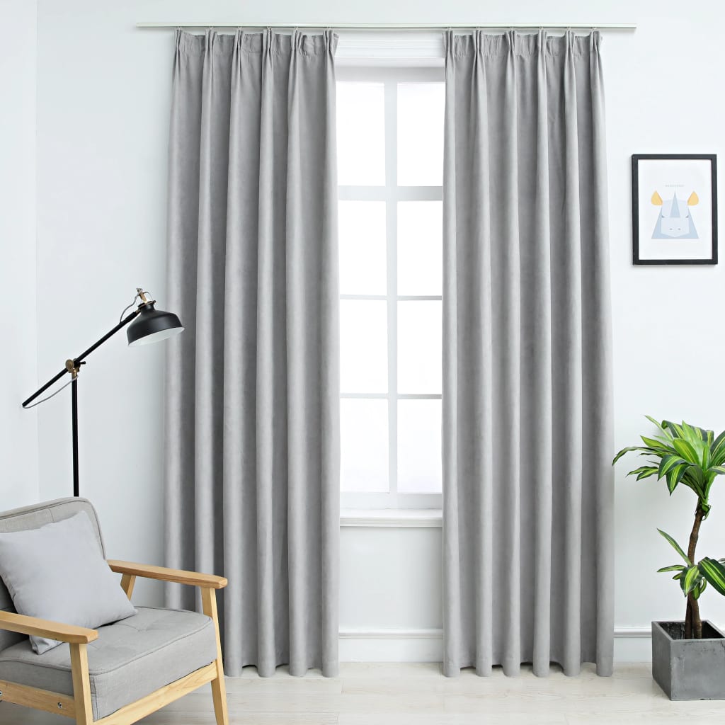 Blackout curtains with hooks 2 pcs. Gray 140x225 cm
