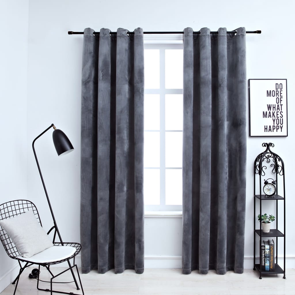 Blackout curtains with eyelets 2 pieces velvet anthracite 140x175 cm