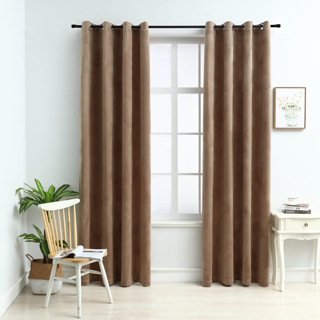 Blackout curtains with eyelets 2 pieces velvet beige 140x225 cm