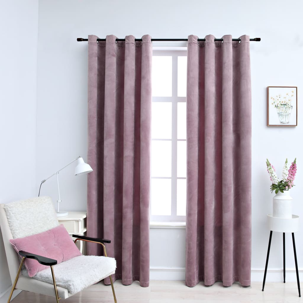 Blackout curtains with eyelets 2 pieces velvet antique pink 140x245cm