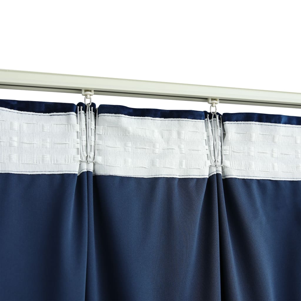 Blackout curtains hooks 2 pieces velvet dark blue 140x175cm