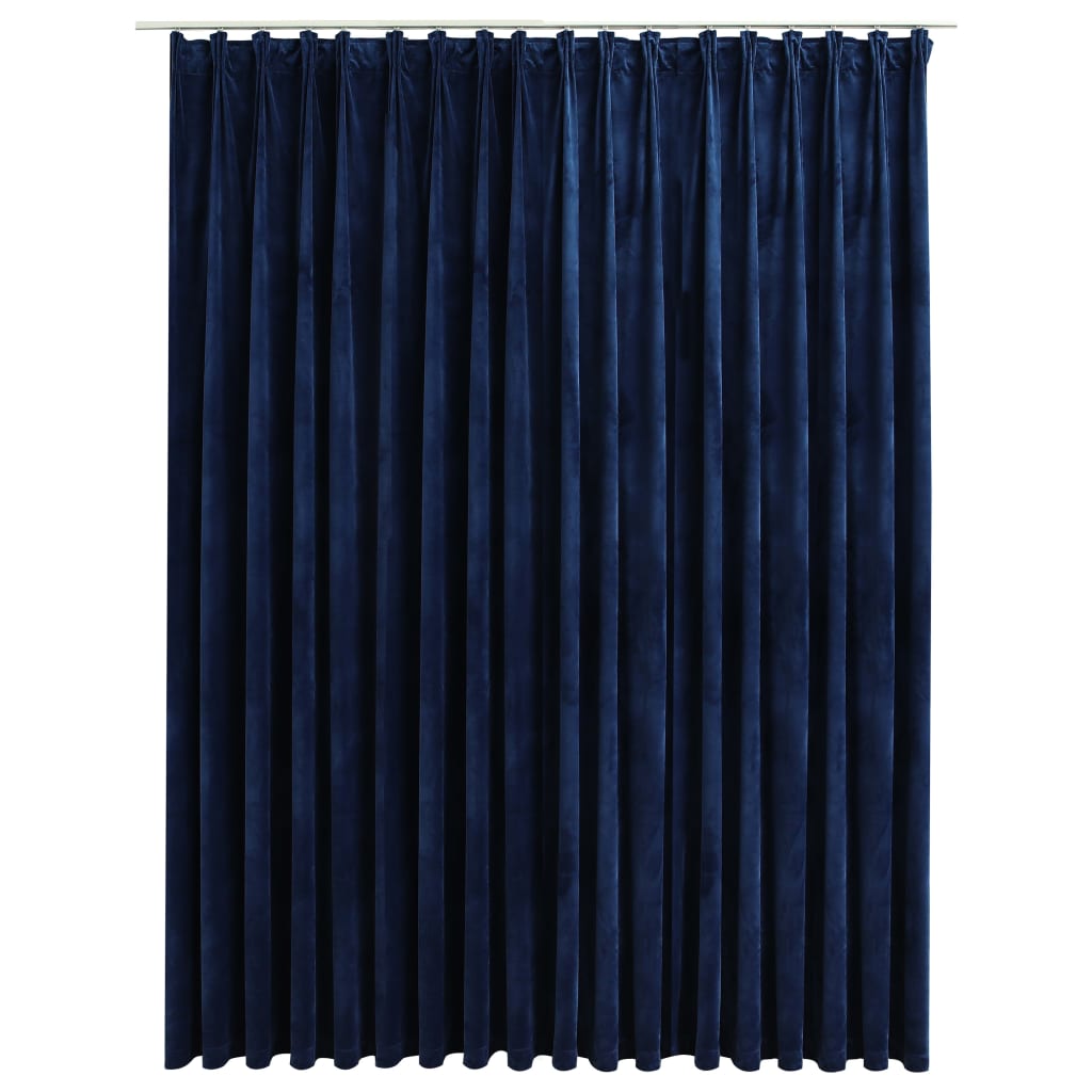 Blackout curtain with hooks velvet dark blue 290 x 245 cm