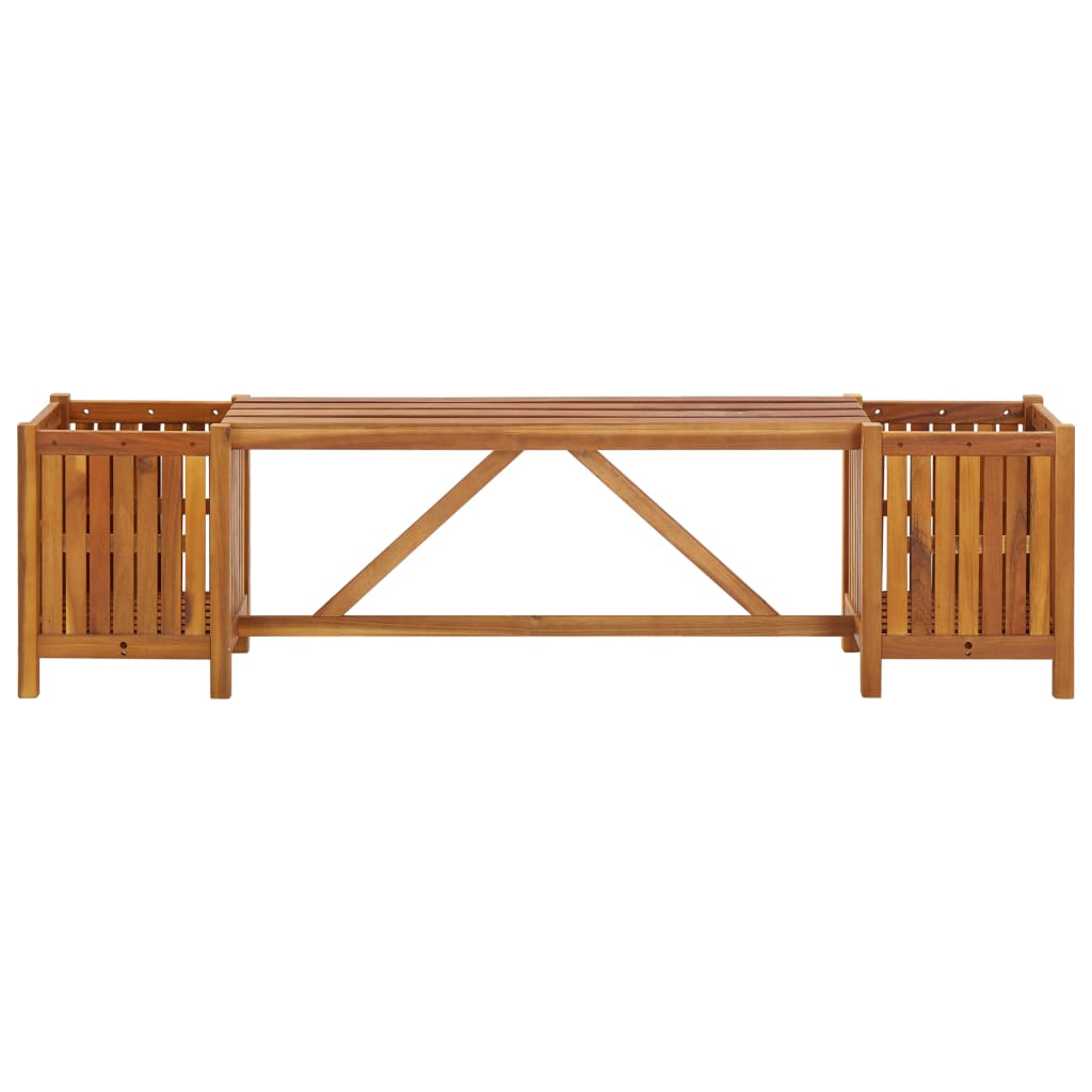 Garden bench with 2 plant pots 150×30×40 cm solid acacia wood