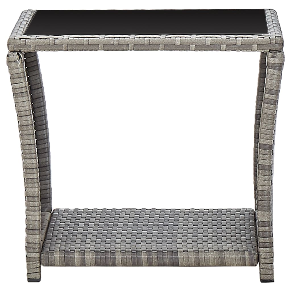 Coffee table gray 45 x 45 x 40 cm poly rattan and glass