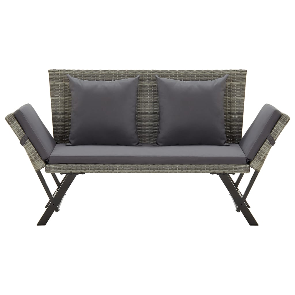 Garden bench with cushions 176 cm gray poly rattan