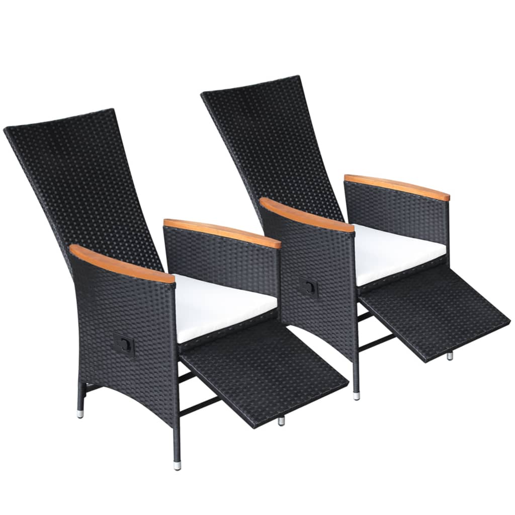Garden deck chairs 2 pieces with cushions poly rattan black