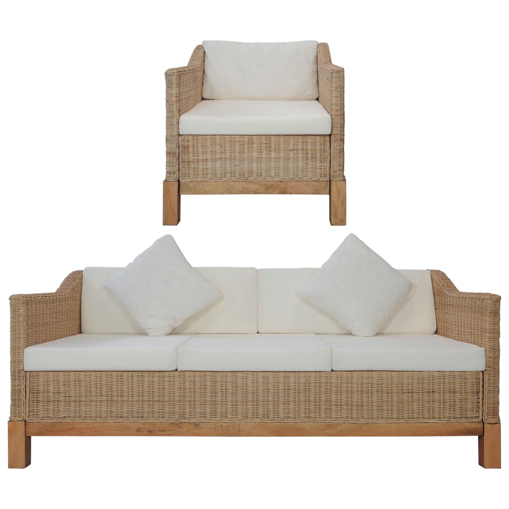 2 pcs. Sofa set with natural rattan cushions