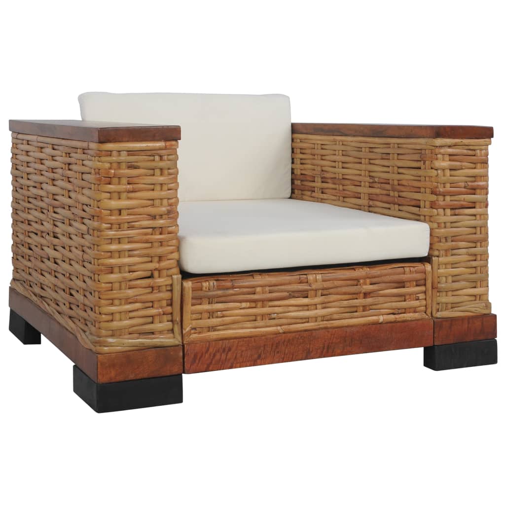 2 pcs. Sofa set with cushions brown natural rattan