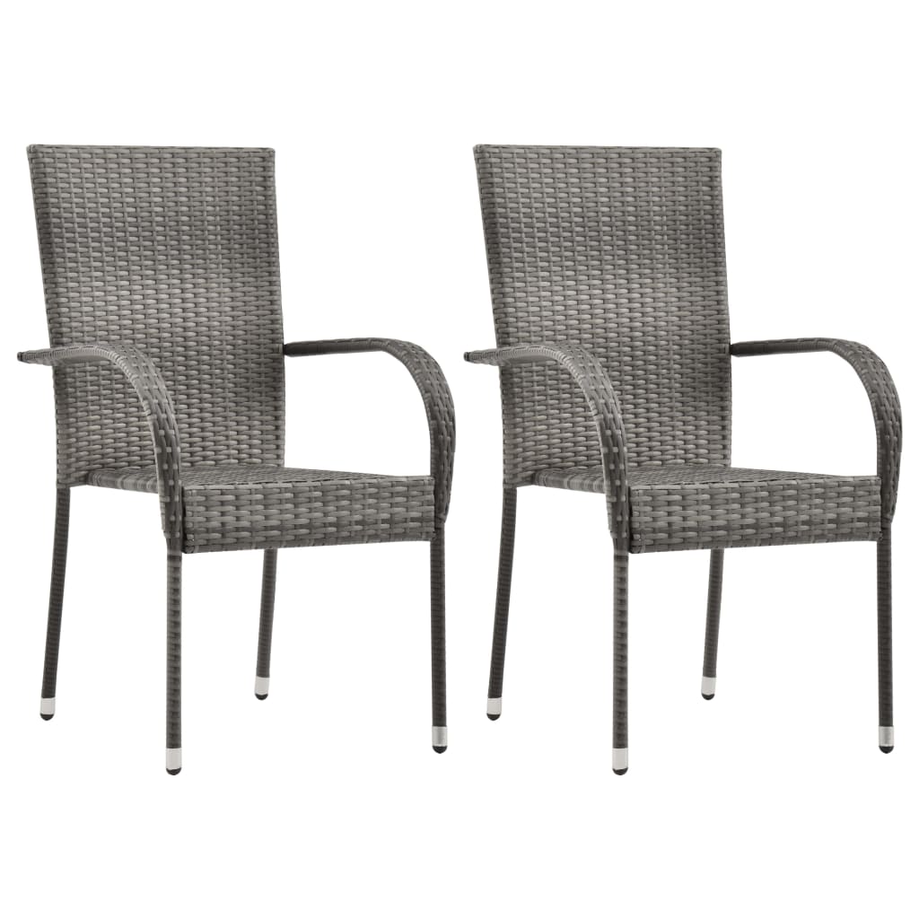 Garden chairs stackable 2 pieces. Gray poly rattan