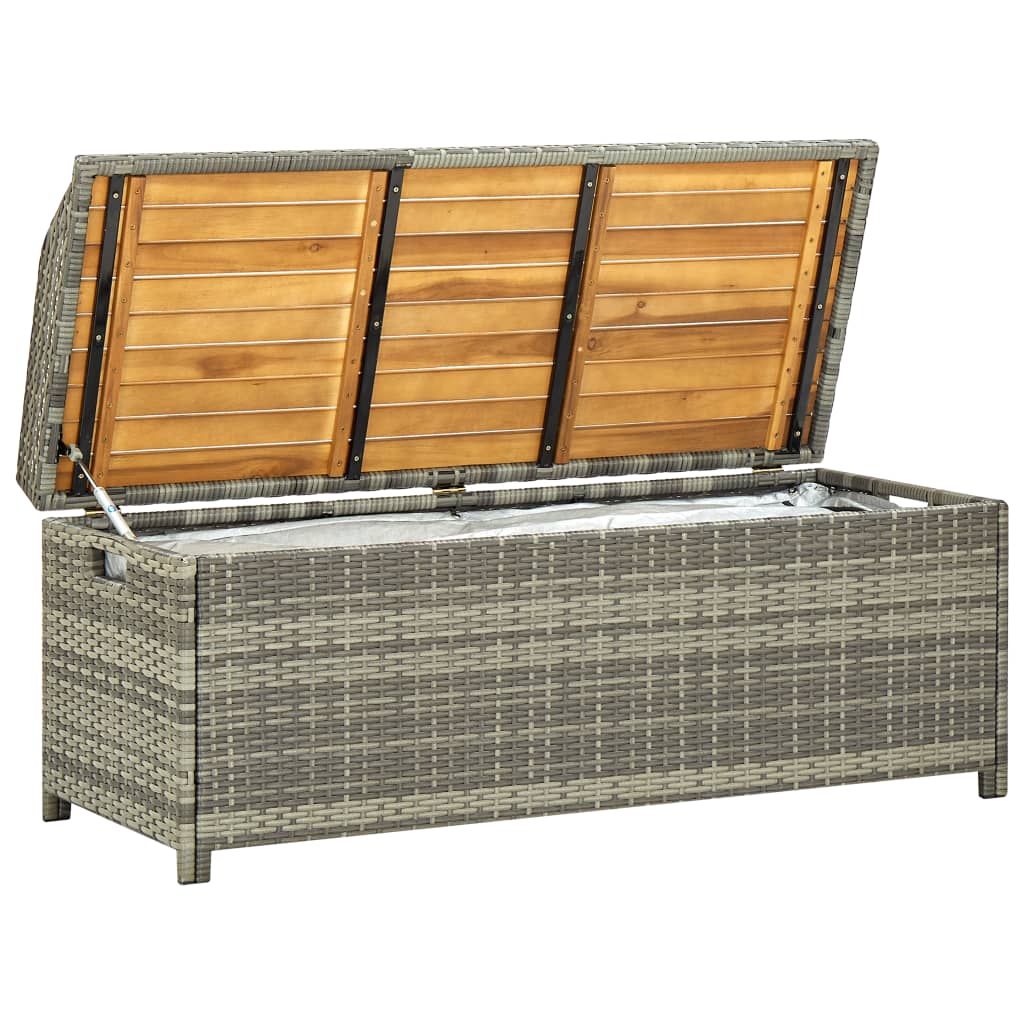 Garden bench with storage space 120 cm poly rattan gray