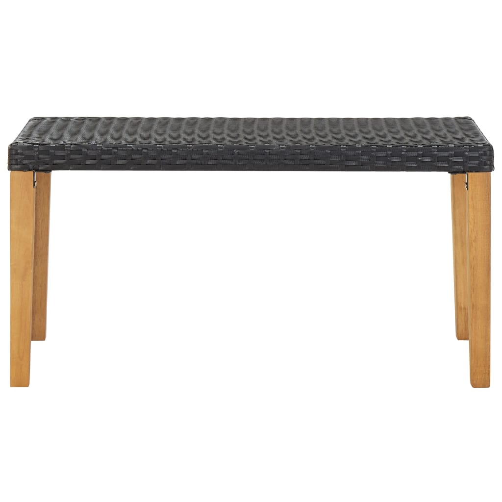 Garden bench 120 cm black poly rattan and solid acacia wood