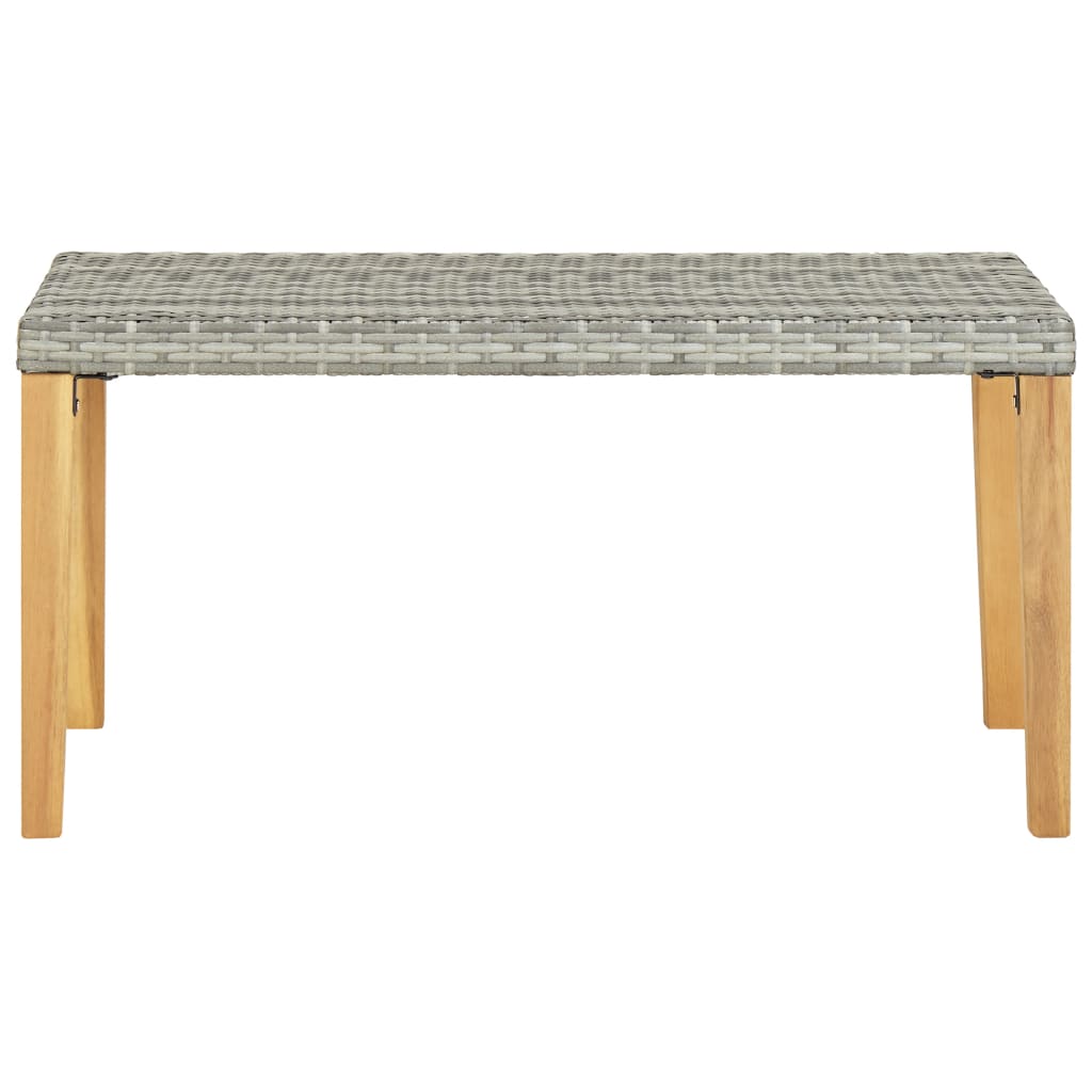 Garden bench 120 cm gray poly rattan and solid acacia wood