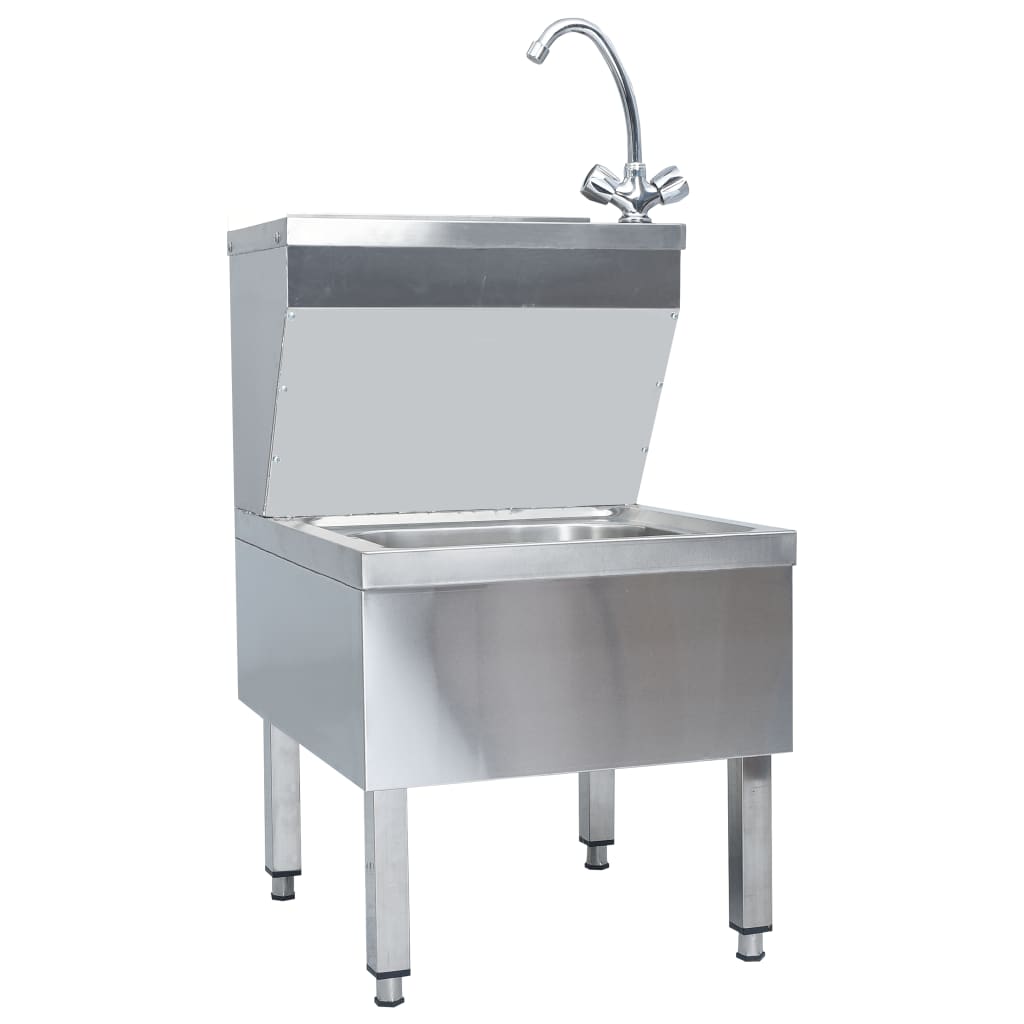 Gastro hand basin with tap, freestanding stainless steel