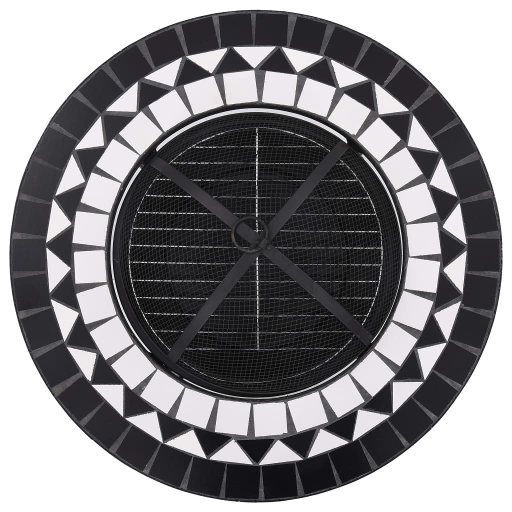 Feuerschale Mosaik Schwarz und Weiß 68 cm Keramik