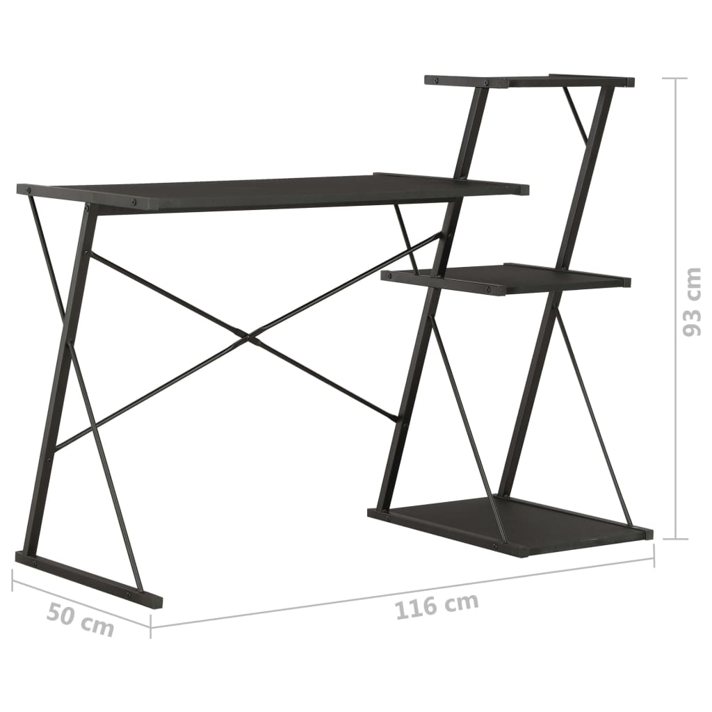 Desk with shelf black 116×50×93 cm