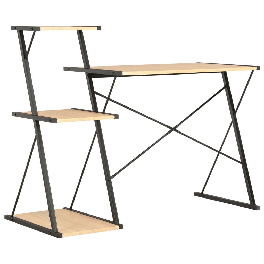 Desk with shelf black and oak 116×50×93 cm