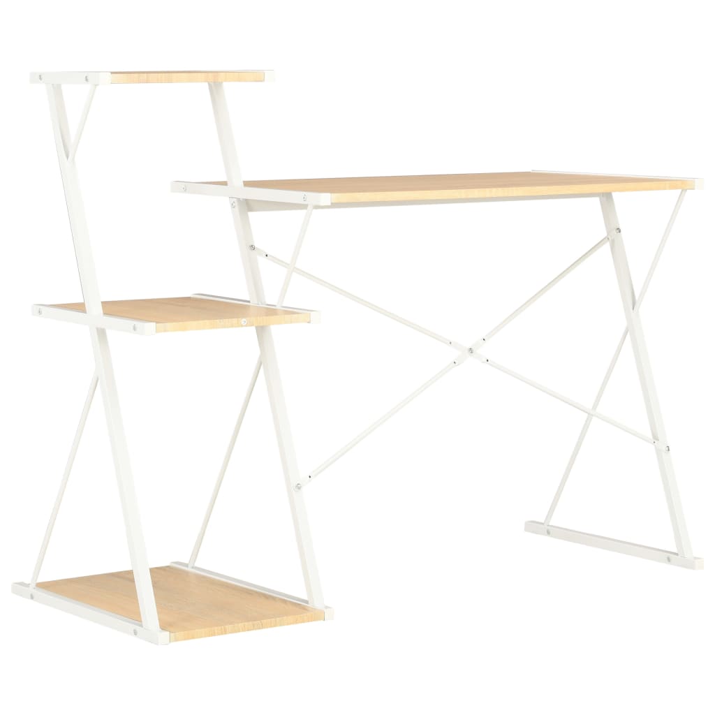 Desk with shelf white and oak 116×50×93 cm