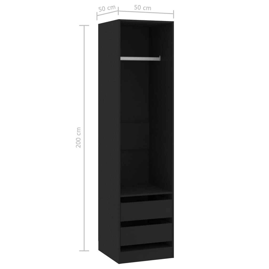 Wardrobe with drawers black 50x50x200cm made of wood