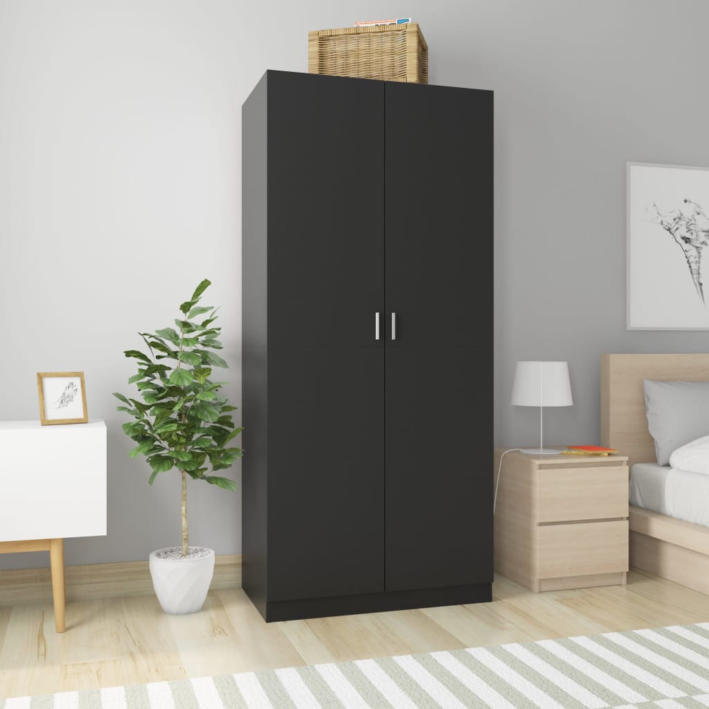 Black wardrobe 90x52x200 cm made of wood