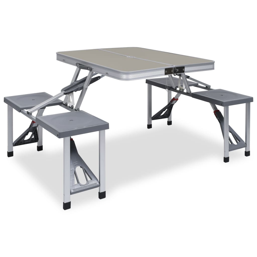 Folding camping table with 4 seats steel aluminum