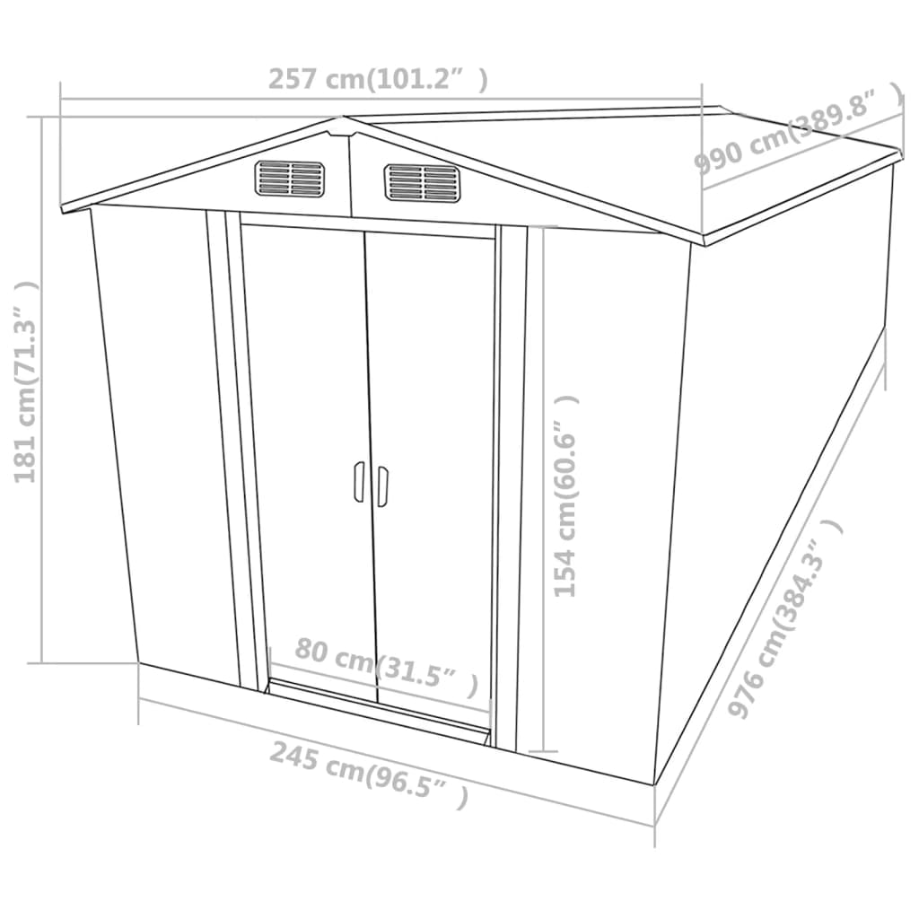 Tool shed brown 257x990x181 cm galvanized steel