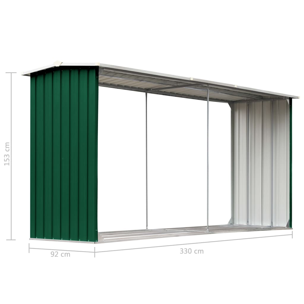 Firewood storage galvanized steel 330 x 92 x 153 cm Green
