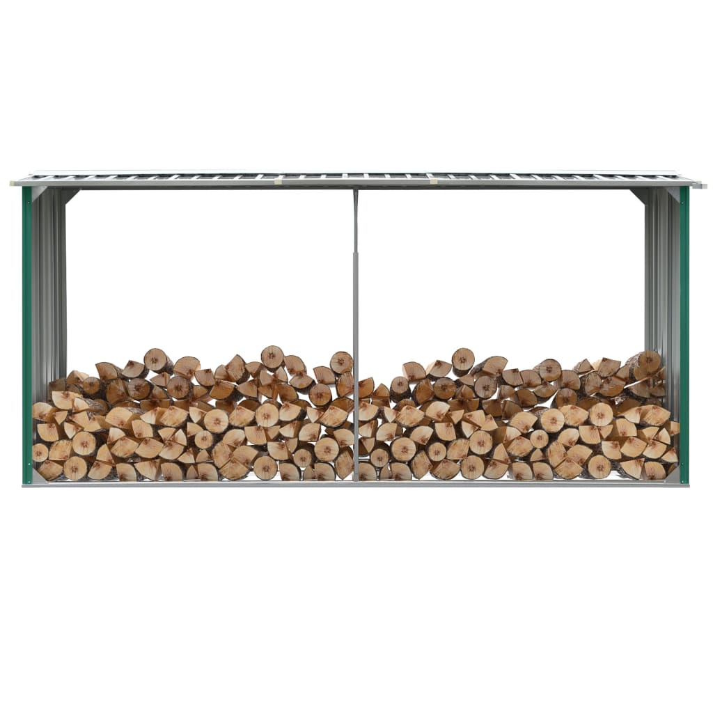 Firewood storage galvanized steel 330 x 92 x 153 cm Green