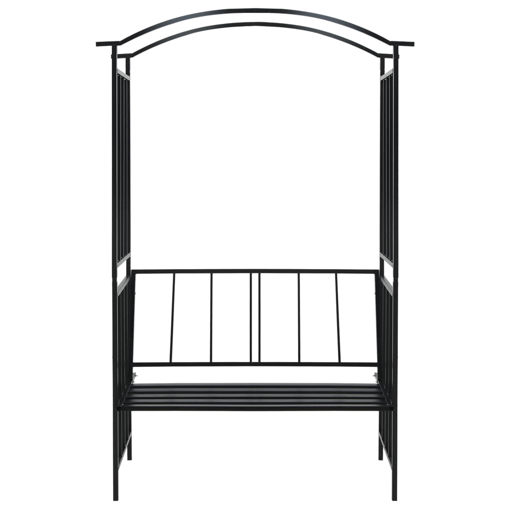 Rose arch with bench black 128x50x207 cm iron