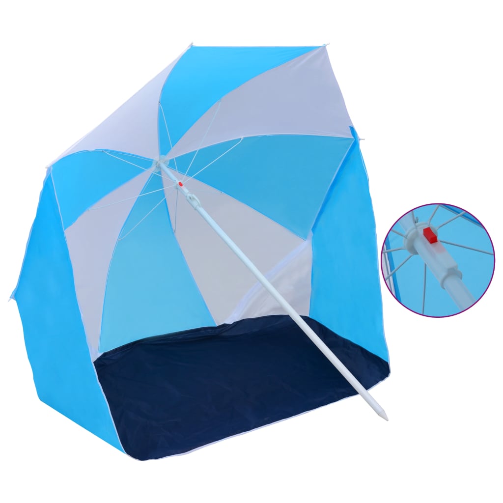 Beach umbrella windbreak blue and white 180 cm fabric