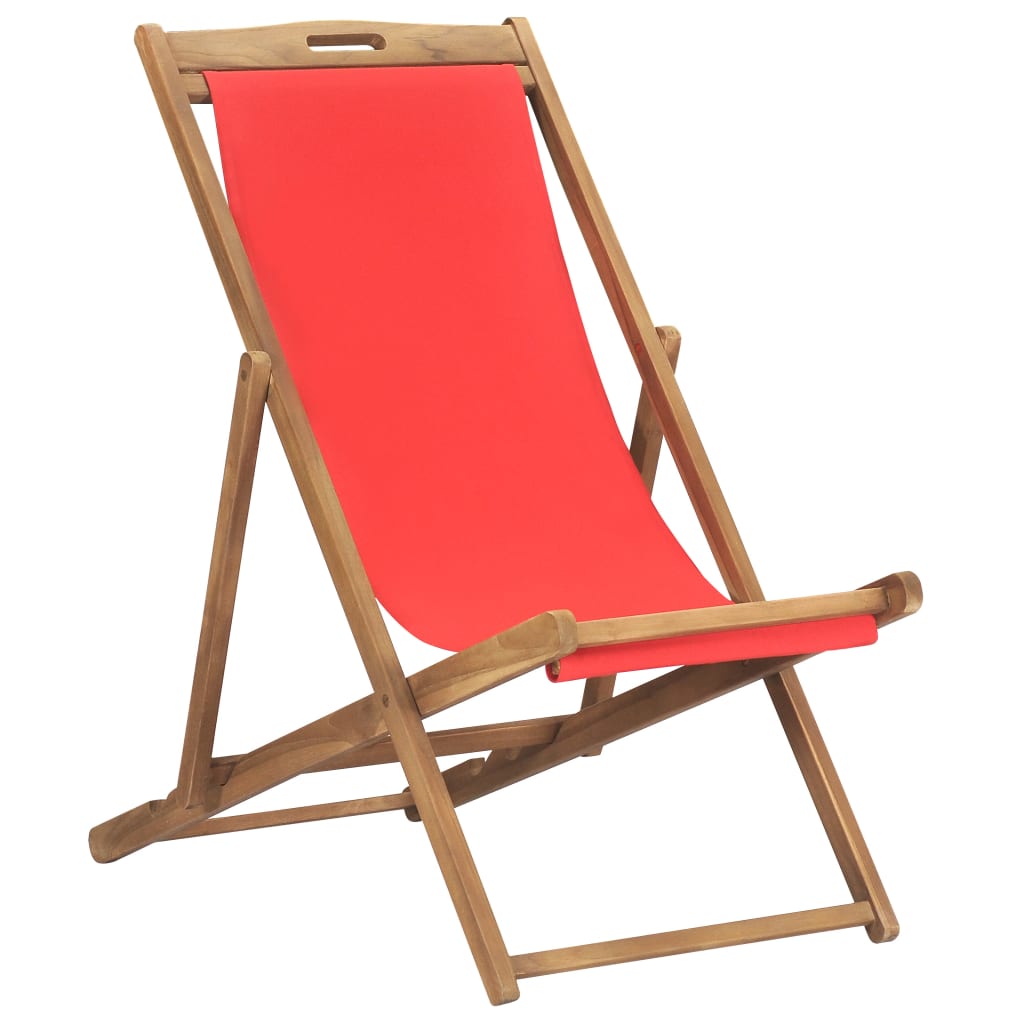 Beach chair foldable solid wood teak red
