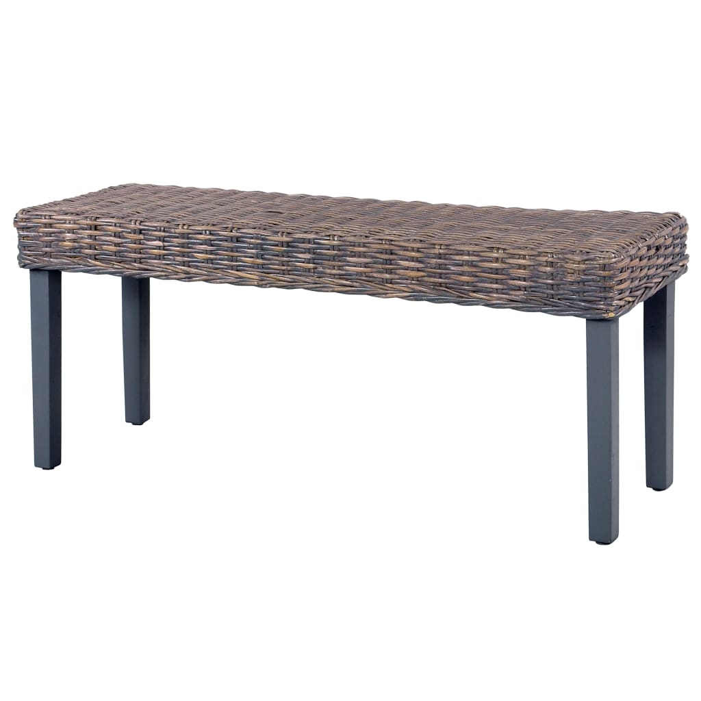 Sitzbank 110 cm Grau Natur Kubu-Rattan und Massivholz Mango