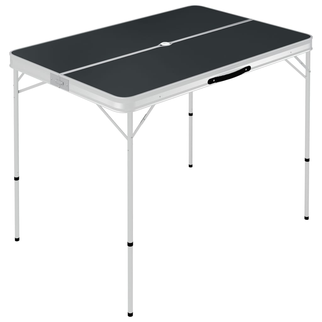 Folding camping table with 2 benches in aluminum gray