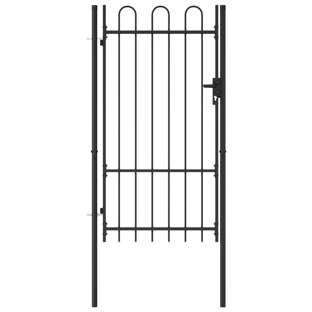 Fence gate single wing arched tip steel 1 x 1.75 m black