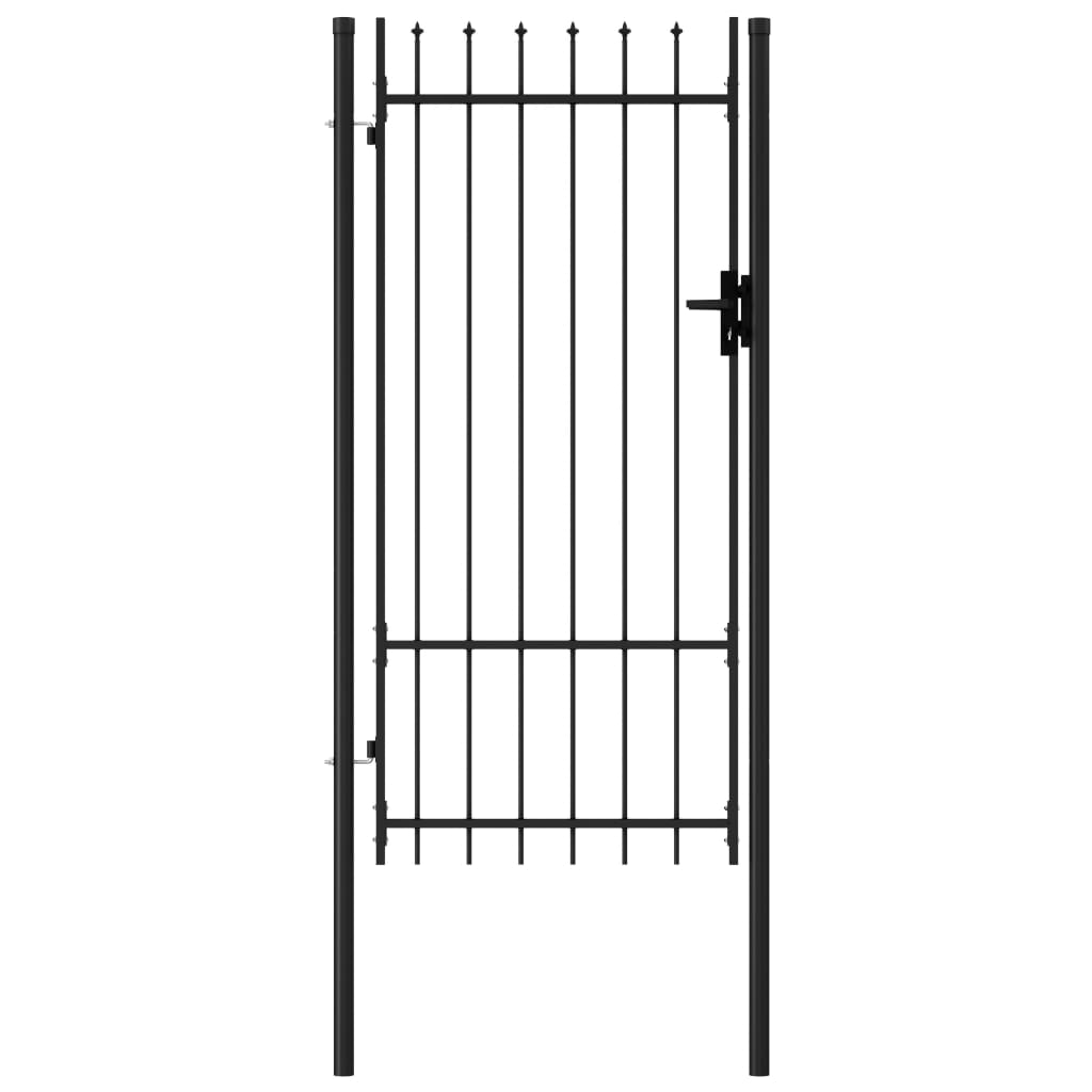 Fence gate single wing with spearheads steel 1 x 2 m black