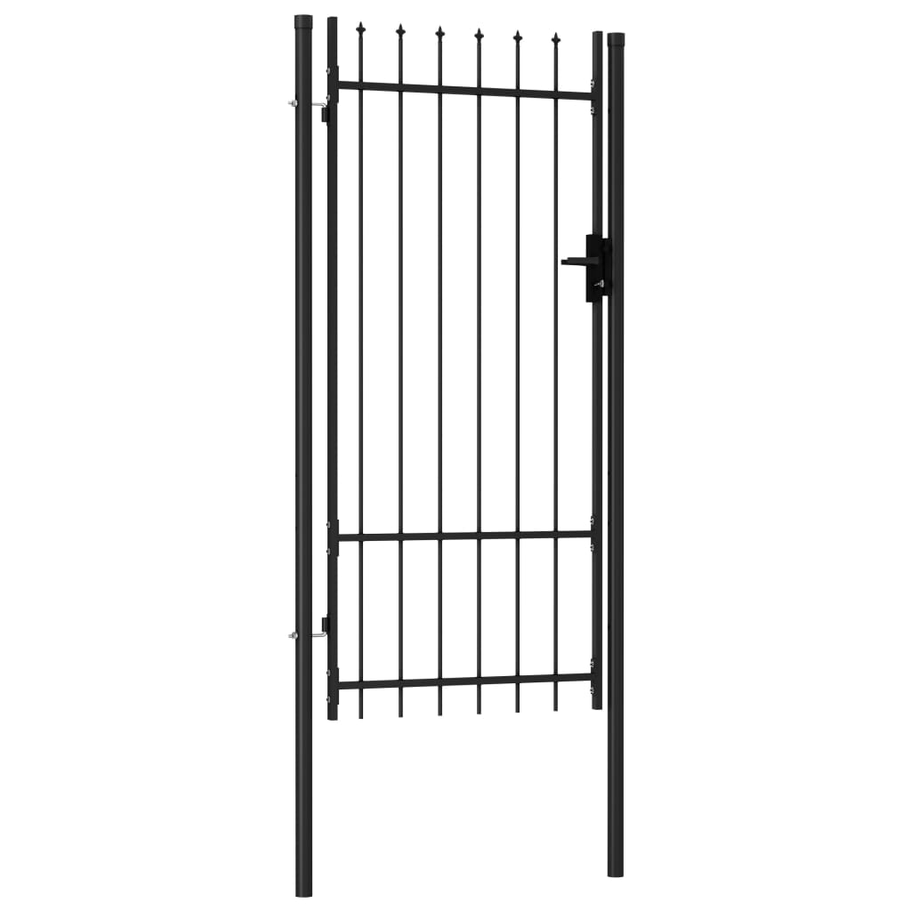 Fence gate single wing with spearheads steel 1 x 2 m black