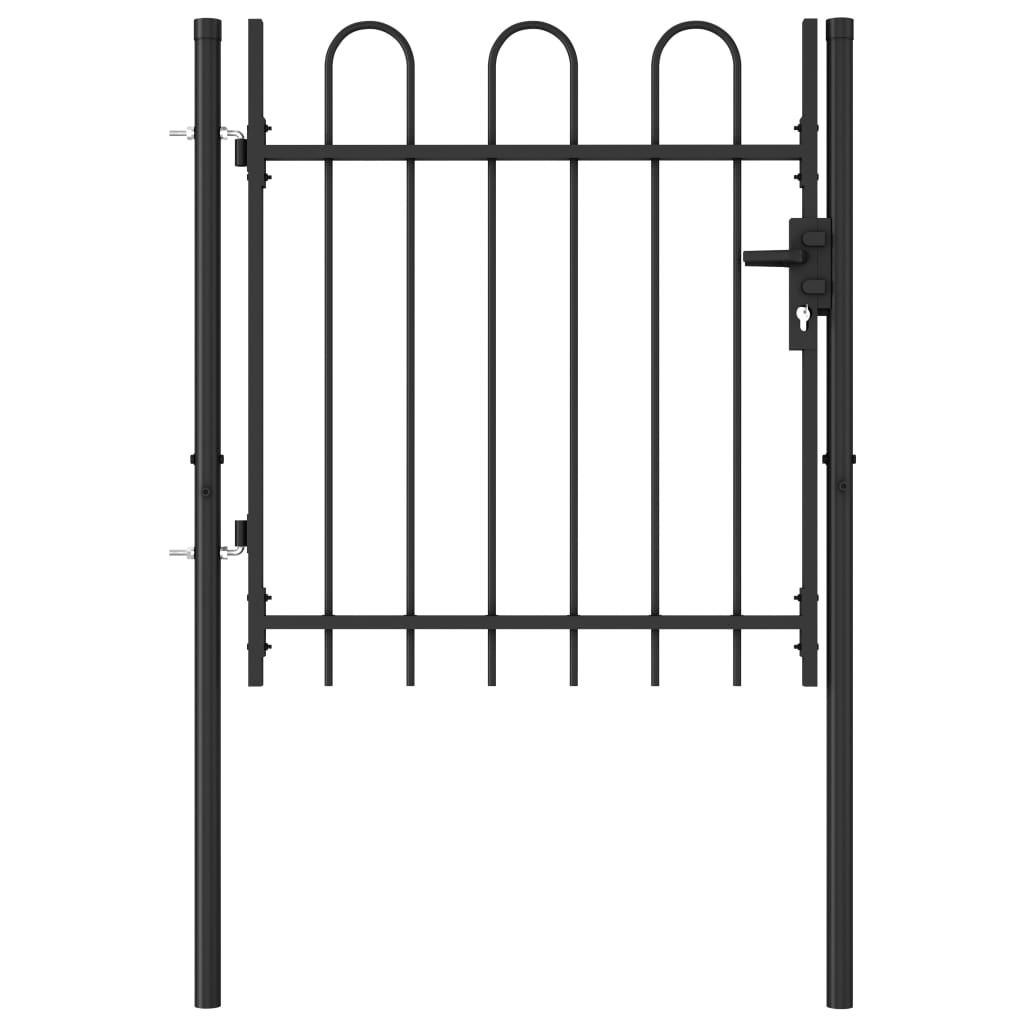 Fence gate single wing arched tip steel 1 x 1 m black