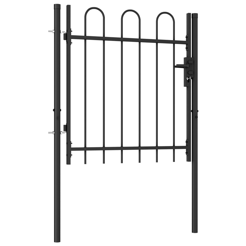 Fence gate single wing arched tip steel 1 x 1 m black
