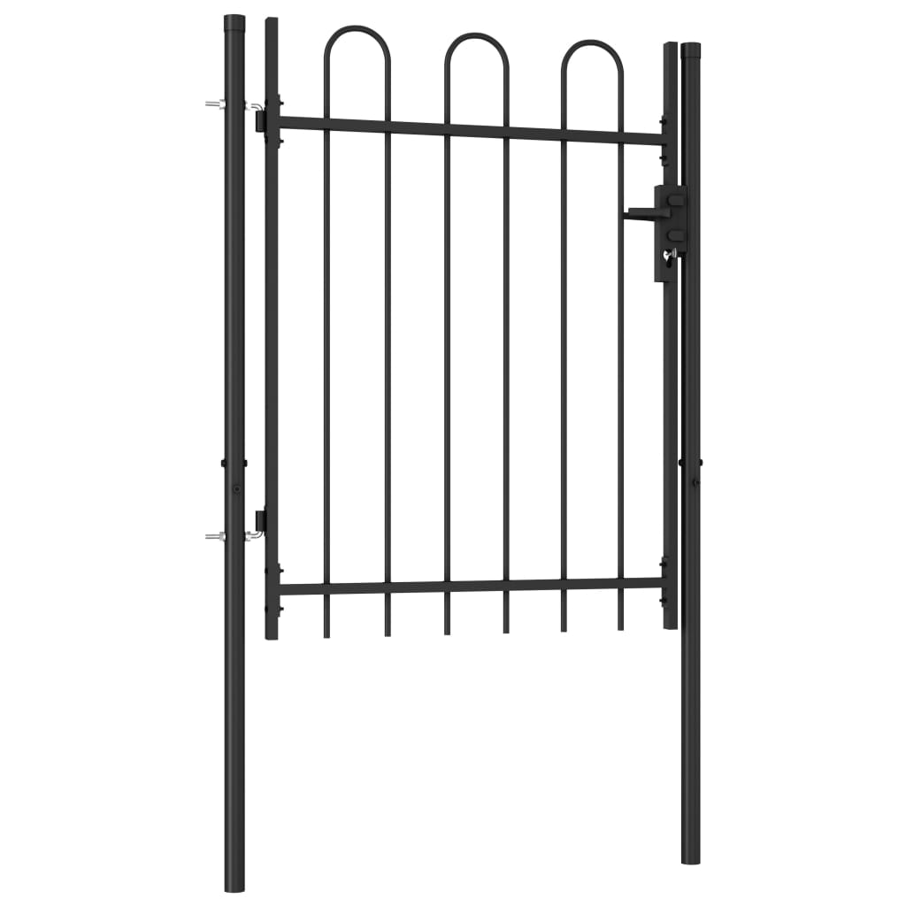 Fence gate single wing arched tip steel 1 x 1.2 m black