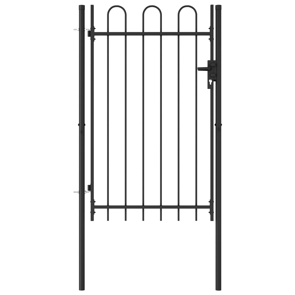 Fence gate single wing arched tip steel 1 x 1.5 m black