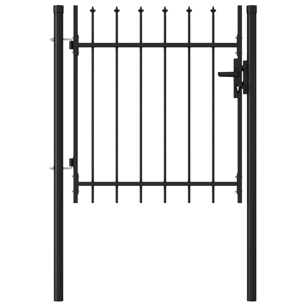 Fence gate single wing with spearheads steel 1 x 1 m black