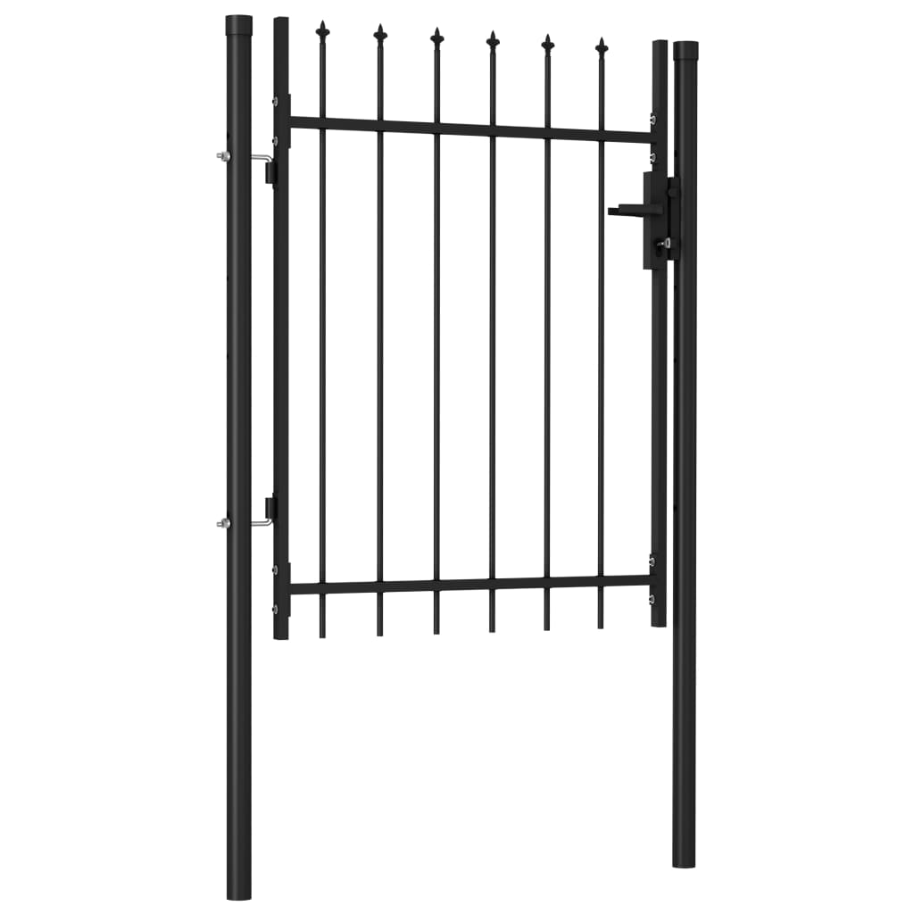 Fence gate single wing with spearheads steel 1 x 1.2 m black