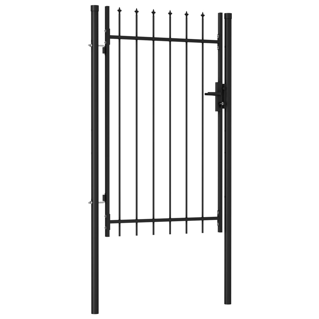 Fence gate single wing with spearheads steel 1 x 1.5 m black