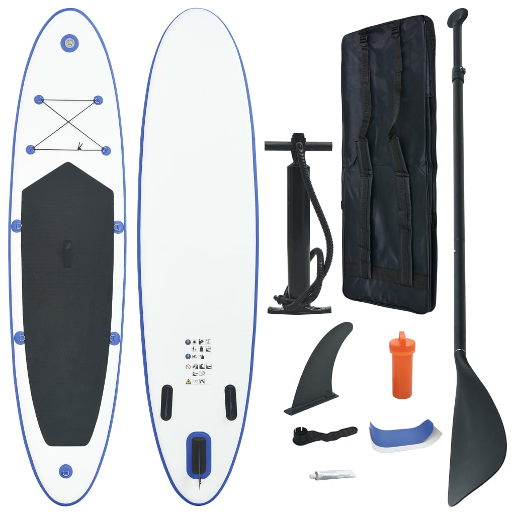 Stand Up Paddle Surfboard SUP Aufblasbar Blau und Weiß
