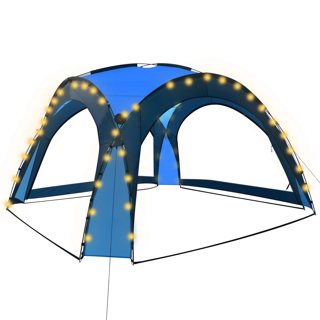 Party tent with LED and 4 side walls 3.6 x 3.6 x 2.3 m blue