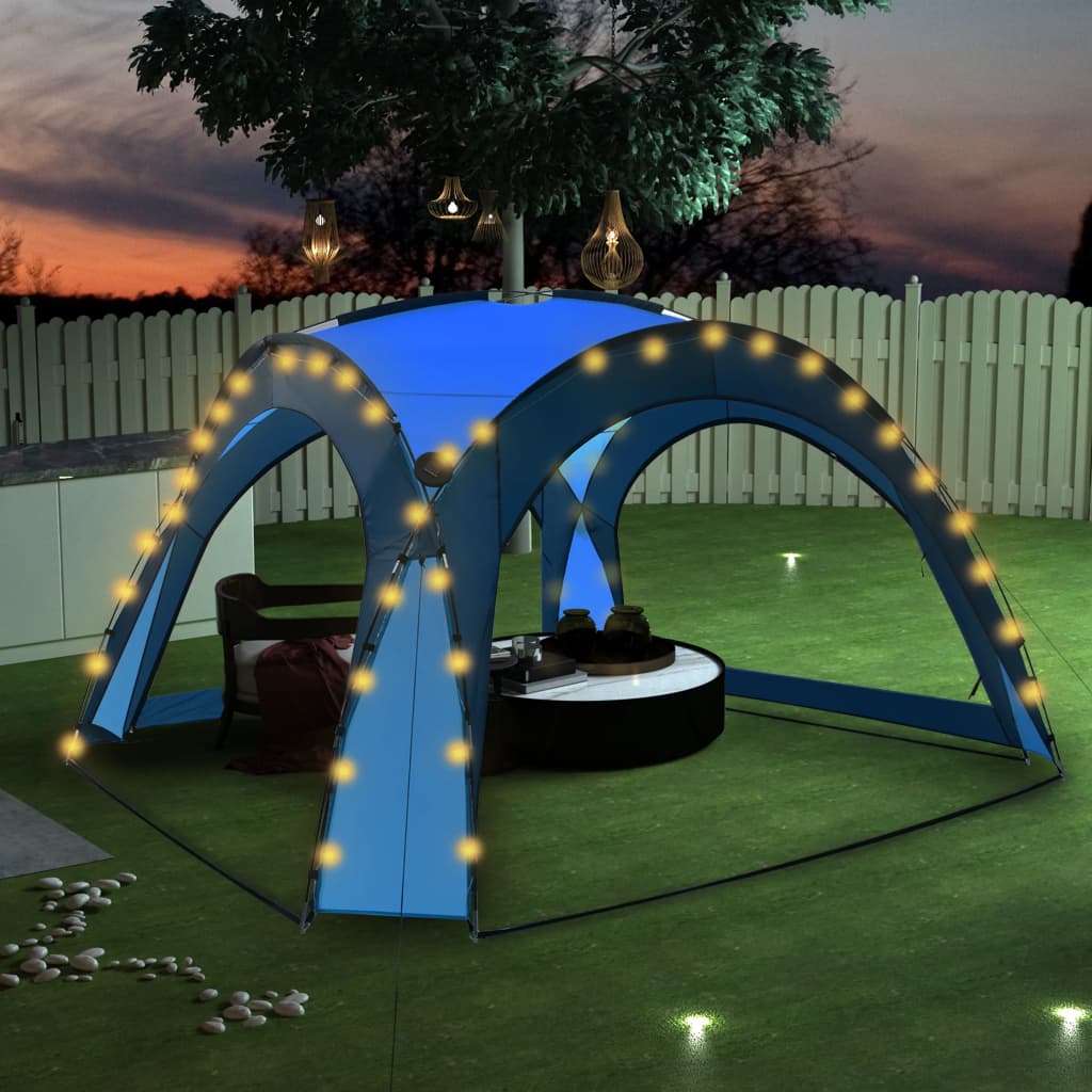 Party tent with LED and 4 side walls 3.6 x 3.6 x 2.3 m blue