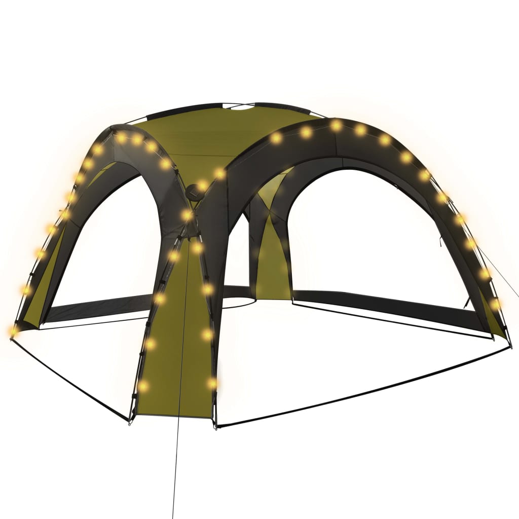Party tent with LED and 4 side walls 3.6 x 3.6 x 2.3 m green
