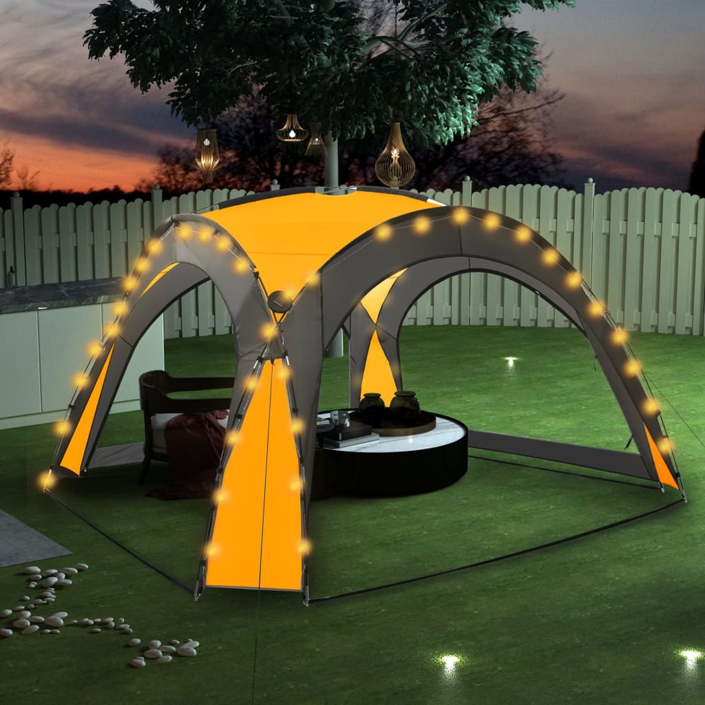 Party tent with LED and 4 side walls 3.6 x 3.6 x 2.3 m yellow
