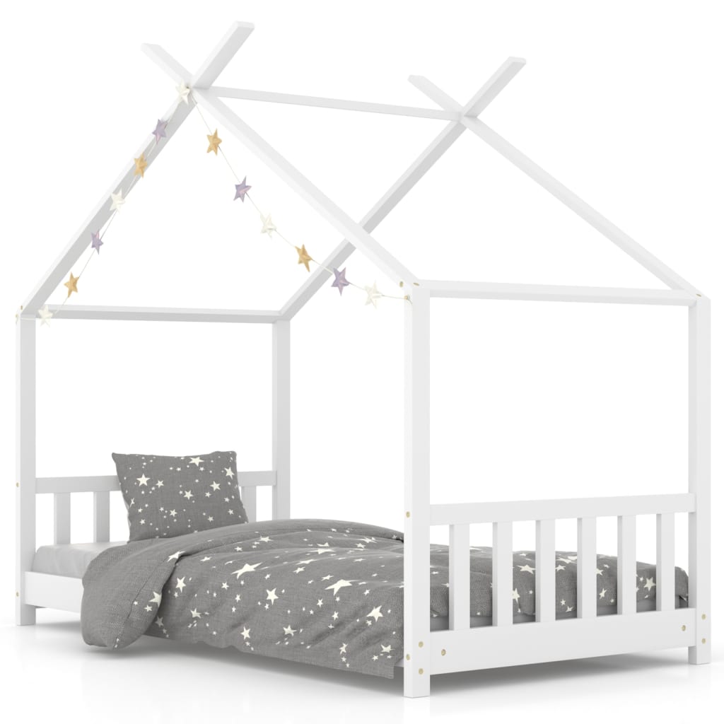 Children's bed frame white solid pine wood 70 x 140 cm