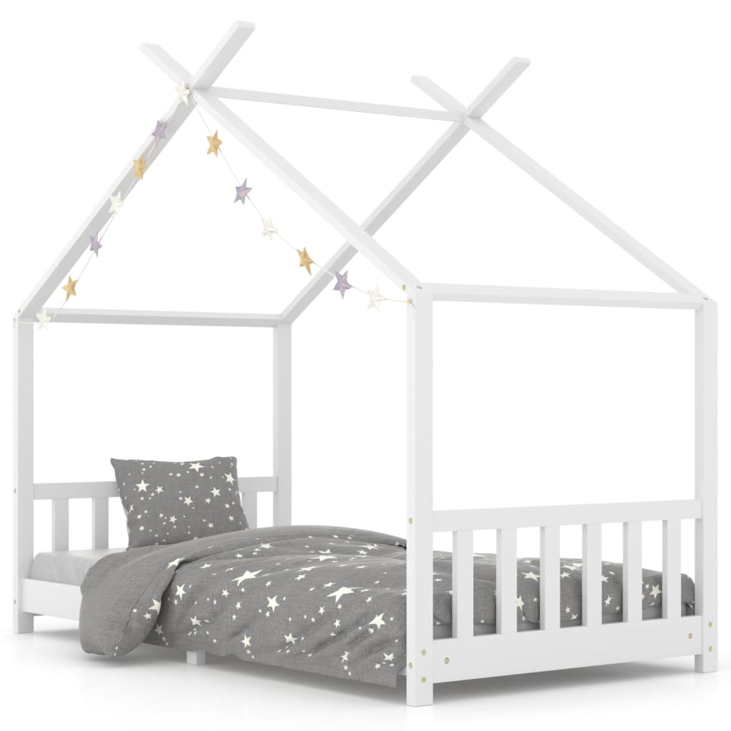 Children's bed frame white solid pine wood 90 x 200 cm